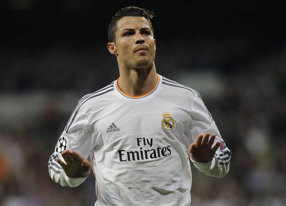 Real Madrid - FC Schalke 04 of the Champions League, held at the Santiago Bernabeu stadium, in Madrid 03 18 2014. Cristiano Ronaldo celebrates after scoring 