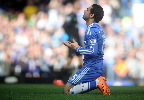 Football - 2013 2014 Premier League - Chelsea vs. Arsenal Chelsea s Mohamed Salah celebrates scoring his goal at Stamford Bridge. COLORSPORT ANDREW COWIE 