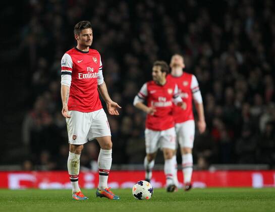 Arsenal s Olivier Giroud looks on dejected after going 1-0 down Arsenal vs Swansea City - Premier League - Emirates Stadium- London - England - 25 03 2014 - Pic David Klein Sportimage EDITORIAL USE ONLY. No use with unauthorised audio, video, data, fixture lists, club league logos or live services. Online in-match use limited to 120 images, no video emulation. No use in betting, games or single club league player publications.