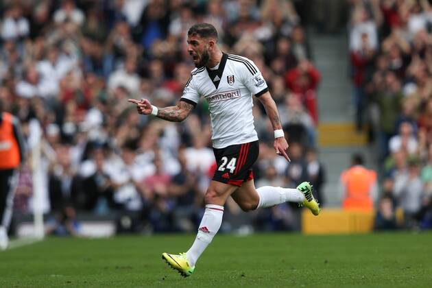 Ashkan Dejagah of Fulham celebrates scoring his side s 1st goal - Fulham v Everton - Barclays Premier League - Craven Cottage Stadium - London - 29th March 2014 - Pic Charlie Forgham-Bailey Sportimage EDITORIAL USE ONLY. No use with unauthorised audio, video, data, fixture lists, club league logos or live services. Online in-match use limited to 120 images, no video emulation. No use in betting, games or single club league player publications.