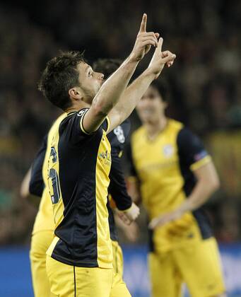 Atletico de Madrid s Diego Ribas celebrates goal during Champions League 2013 2014 match.April 1,2014.  (20184217)