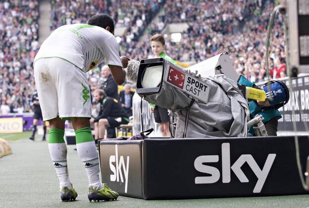 Mönchengladbach, 30.03.2014, Borussia Park Torjubel: Raffael (BMG) mit sky Fersehkamera VfL Borussia Mönchengladbach - Hamburger SV mm
