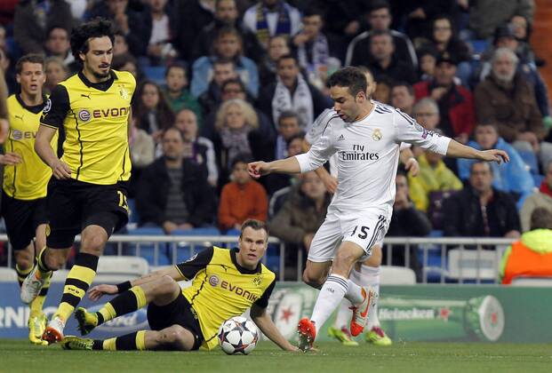 Soccer match between Real Madrid and Borussia Dortmund of the Champions League, held at the Santiago Bernabeu stadium, in Madrid 04 02 2014. Daniel Carvajal 