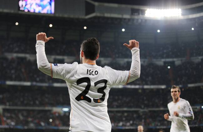 Isco (Real Madrid CF 23) beim Torjubel nach dem Treffer zum 2:0 Real Madrid C.F. vs Borussia Dortmund --- Fussball --- Champions League --- Viertelfinale --- 02.04.2014 Foto: Schueler Eibner EP_JSE
