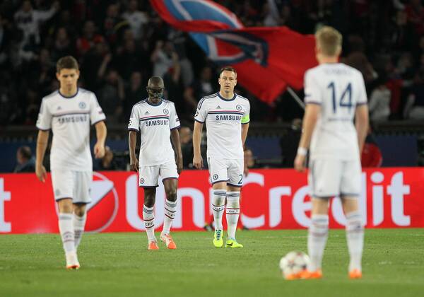 Chelsea s John Terry looks on dejected after going 1-0 down Paris Saint Germain PSG vs Chelsea FC London London - Champions League - EDITORIAL USE ONLY. No use with unauthorised audio, video, data, fixture lists, club league logos or live services. Online in-match use limited to 120 images, no video emulation. No use in betting, games or single club league player publications.