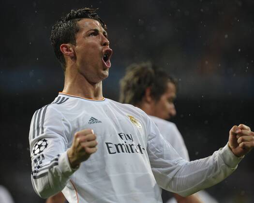 Real Madrid Forward, number 7 RONALDO - Cristiano Ronaldo dos Santos (27), celebrates after scoring a goal (0-0) during round cuartos de final of the champions league league, soccer match between Real CF Madrid - BVB Borussia Dortmund at the Santiago Bernabeu estadium, Madrid - 