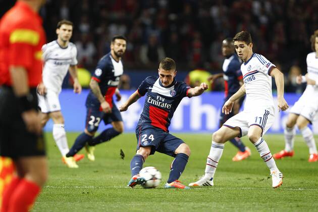 Marco Verratti (PSG), Oscar (Chelsea) Paris Saint Germain PSG vs Chelsea FC London - Champions League - 02 04 2014 GwendolineLeGoffxPanoramic 