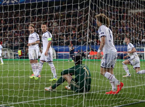 Chelsea s John Terry looks on dejected after David Luiz scores an own goal to put PSG 2-1 up Paris Saint Germain PSG vs Chelsea FC London London London - Champions League - EDITORIAL USE ONLY. No use with unauthorised audio, video, data, fixture lists, club league logos or live services. Online in-match use limited to 120 images, no video emulation. No use in betting, games or single club league player publications.