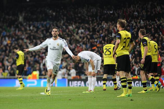 Isco (Real Madrid CF 23) beim Torjubel nach dem Treffer zum 2:0 Real Madrid C.F. vs Borussia Dortmund --- Fussball --- Champions League --- Viertelfinale --- 02.04.2014 Foto: Schueler Eibner