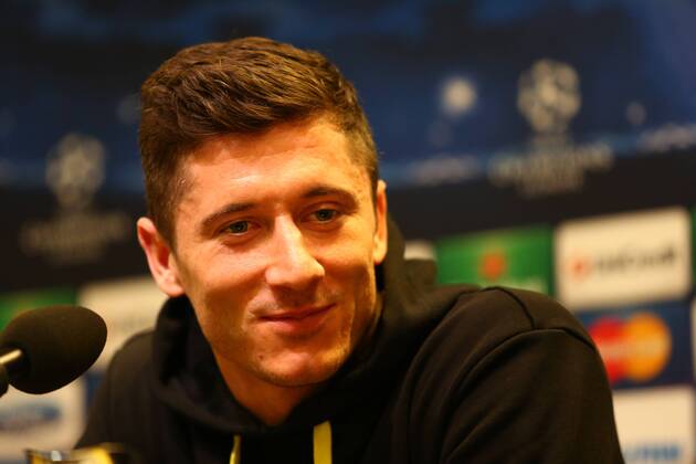 Montag 07.04.2014, Saison 2013 2014, UEFA Champions League, Pressekonferenz im Presseraum des Dortmunder Signal Iduna Parks vor dem Spiel zwischen dem BVB Borussia Dortmund und Real Madrid CF, Viertelfinale Rückspiel, Robert Lewandowski (BVB)