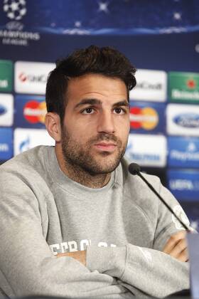 FC Barcelona s player Cesc Fabregas during a press conference at the Vicente Calderon stadium in Madrid, Spain. Atletico de Madrid will face FC Barcelona in the second leg quarterfinal Champions League soccer match. April 8, 2014.  (20347925)