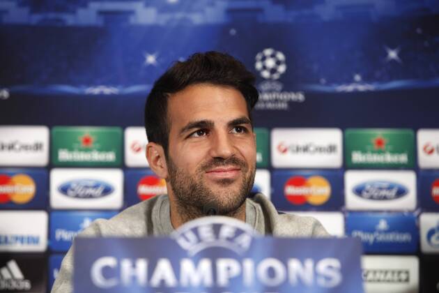 FC Barcelona s player Cesc Fabregas during a press conference at the Vicente Calderon stadium in Madrid, Spain. Atletico de Madrid will face FC Barcelona in the second leg quarterfinal Champions League soccer match. April 8, 2014.  (20347977)
