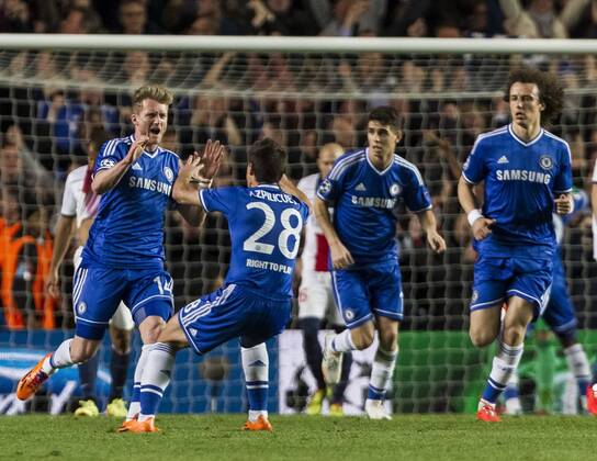 08.04.2014 London, England. Chelsea forward Andre SchÃ¼rrle (14) celebrates scoring the opening goal during the UEFA Champions League match between Chelsea and Paris St-Germain from Stamford Bridge xDavidxFearnx  ActionPlus20349238