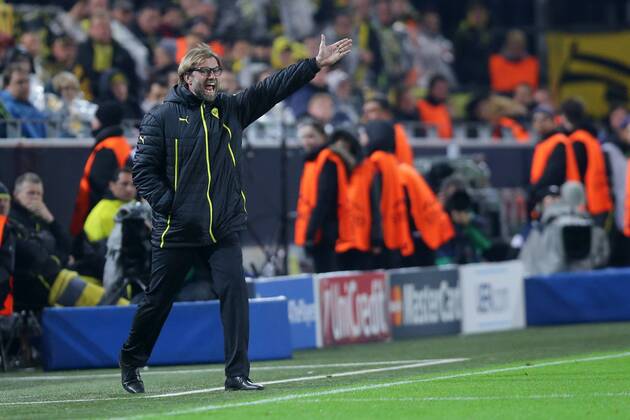 08.04.2014, xgsx, Fussball Champions League, Borussia Dortmund - Real Madrid, v.l. Juergen Klopp (Trainer, Chef-Trainer BVB Borussia Dortmund) errehgt, reklamiert - zeigt Emotionen