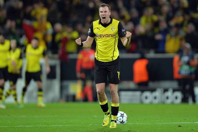 Borussia Dortmund vs. Real Madrid --- Fussball --- Champions League --- 08.04.2014 Kevin Großkreutz, Grosskreutz (Dortmund), Jubel, Freude, Freisteller