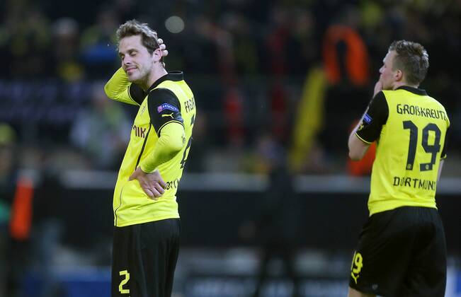 Manuel Friedrich (Dortmund), links, rechts Michael Großkreutz (Dortmund), enttäuscht BVB Borussia Dortmund vs Real Madrid Champions League, Viertelfinale, 2013 2014, Fußball, Fussball, soccer, Herren, Deutschland, Germany, München, 8.4.2014 Allianz Arena