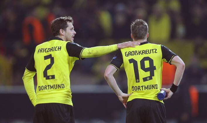 Manuel Friedrich (Dortmund), links, rechts Michael Großkreutz (Dortmund), enttäuscht BVB Borussia Dortmund vs Real Madrid Champions League, Viertelfinale, 2013 2014, Fußball, Fussball, soccer, Herren, Deutschland, Germany, München, 8.4.2014 Allianz Arena