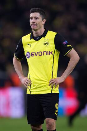 Robert Lewandowski of Dortmund looks dejected - UEFA Champions League - Quarter Final 2nd Leg - Borussia Dortmund vs. Real Madrid - Signal Iduna Park - Dortmund - Germany - 8th April 2014 - Picture Philip Oldham Sportimage EDITORIAL USE ONLY. No use with unauthorised audio, video, data, fixture lists, club league logos or live services. Online in-match use limited to 120 images, no video emulation. No use in betting, games or single club league player publications.