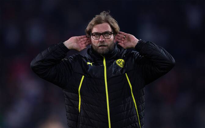 Jurgen Klopp, manager of Dortmund looks for support from the fans - UEFA Champions League - Quarter Final 2nd Leg - Borussia Dortmund vs. Real Madrid - Signal Iduna Park - Dortmund - Germany - 8th April 2014 - Picture Philip Oldham Sportimage EDITORIAL USE ONLY. No use with unauthorised audio, video, data, fixture lists, club league logos or live services. Online in-match use limited to 120 images, no video emulation. No use in betting, games or single club league player publications.