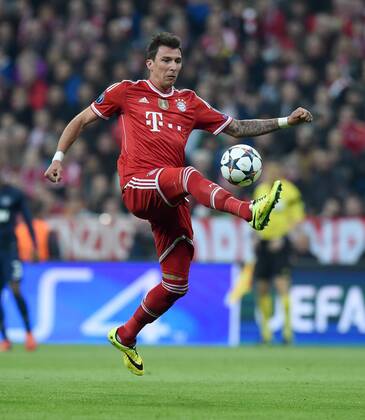 FUSSBALL CHAMPIONS LEAGUE VIERTELFINALE SAISON 2013 2014 FC Bayern München - Manchester United FC 09.04.2014 Mario Mandzukic (FC Bayern München) am 