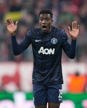 Danny Welbeck of Manchester United reacts to a referee decision - UEFA Champions League - Quarter Final 2nd Leg - Bayern Munich vs. Manchester United - Allianz Arena - Munich - Germany - 9th April 2014 - Picture PhilipxOldham Sportimage EDITORIAL USE ONLY. No use with unauthorised audio, video, data, fixture lists, club league logos or live services. Online in-match use limited to 120 images, no video emulation. No use in betting, games or single club league player publications.