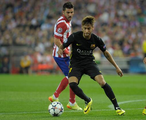 FC Barcelona s Forward number 11 Neymar Da Silva Santos Junior - NEYMAR (22 years) Round quarter-finals of the Champions league, soccer match between Atletico de Madrid - FC Barcelona at the Vicente Calderon estadium, Madrid - Spain by April 9, 2014. 