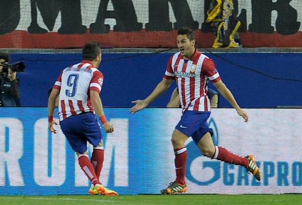 Atletico de Madrid s Midfielder number 6 Jorge Resurreccion Merodio - KOKE (22 years) celebrates after scoring a goal (1 - 0) Round quarter-finals of the Champions league, soccer match between Atletico de Madrid - FC Barcelona at the Vicente Calderon estadium, Madrid - Spain by April 9, 2014. 