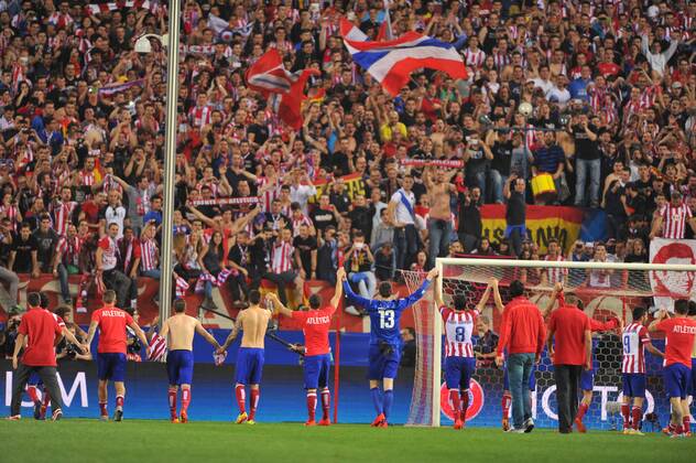 09.04.2014, Fussball UEFA Champions League Viertelfinale, Atletico Madrid - FC Barcelona, v.l. Celebration