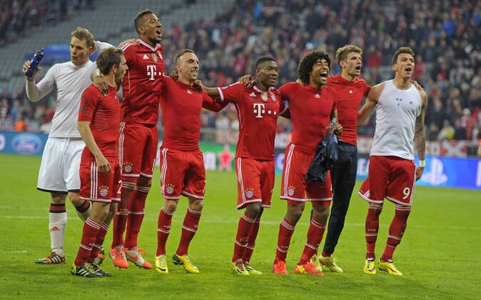 09.04.2014, Fussball Champions League 2013 2014, Viertelfinale, Rückspiel, FC Bayern München - Manchester United, in der Allianz-Arena München. Schlussjubel der Bayern. 