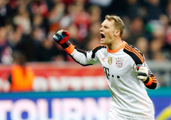 Manuel NEUER, FCB 1 Schlussjubel Jubel, Freude, Emotionen, Feiern, Lachen, jubelt, freuen, reisst die Arme hoch, ballt die Faust , Portrait, Portr?t FC BAYERN MÜNCHEN - MANCHESTER UNITED (3 - 1) Fussball UEFA Champions League, Viertelfinale, , Fussball UEFA Champions League München, 09.04.2014 CL Saison 2013 2014, FCB, München