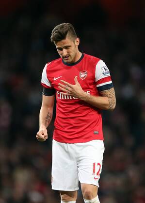 Arsenal s Olivier Giroud looks on dejected Arsenal vs West Ham United- Barclays Premier League - Emirates Stadium - London - England - 15 04 2014 - Pic David Klein Sportimage EDITORIAL USE ONLY. No use with unauthorised audio, video, data, fixture lists, club league logos or live services. Online in-match use limited to 120 images, no video emulation. No use in betting, games or single club league player publications.