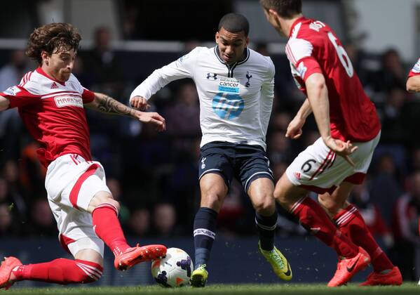 Tottenham Hotspur v FC Fulham . . London, UK . . 19.04.2014 Fernando Amorebieta (F) Aaron Lennon (TH) William Kvist (F) 