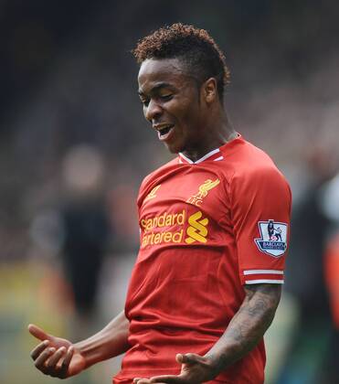 Football - 2013 2014 Premier League - Norwich City vs. Liverpool Liverpool s Raheem Sterling celebrates scoring goal no. 3 at Carrow Road. Colorsport Andrew Cowie 