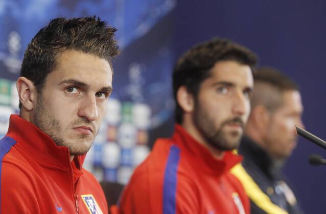 Diego Simeone, Koke and Raul Garcia of Atletico Madrid at press conference before playing the Champions League match. . xPABLOGARCIAx 