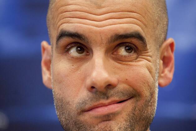 Spanish coach from FC Bayern München Pep Guardiola attends Press Conference at Intercontinental Hotel in Madrid, Spain. April 22, 2014.  (000000120186923)