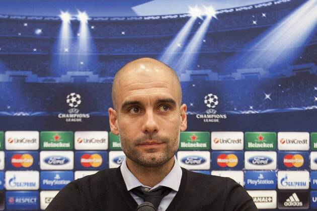 Spanish coach from FC Bayern München Pep Guardiola attends Press Conference at Intercontinental Hotel in Madrid, Spain. April 22, 2014.  (20186910)