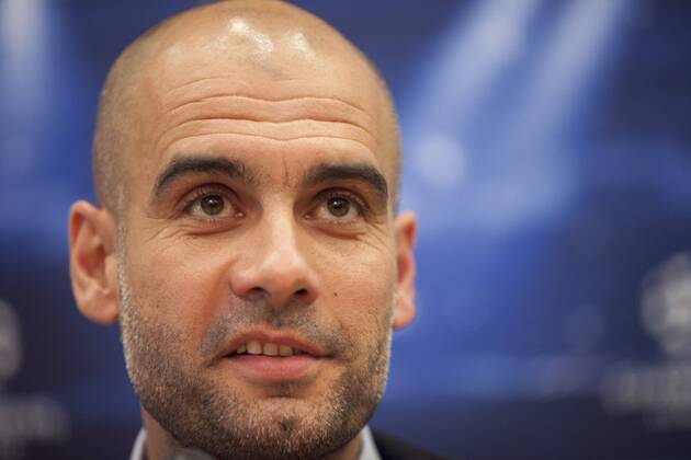 Spanish coach from FC Bayern München Pep Guardiola attends Press Conference at Intercontinental Hotel in Madrid, Spain. April 22, 2014.  (20186914)