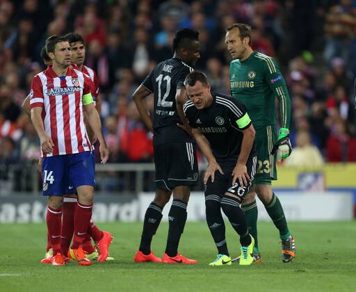 Chelsea s John Terry goes off injured Athletico Madrid vs Chelsea - Champions League, Semi Final, First leg - Vicente Calderon Stadium - 22 04 2014 - Pic David Klein Sportimage EDITORIAL USE ONLY. No use with unauthorised audio, video, data, fixture lists, club league logos or live services. Online in-match use limited to 120 images, no video emulation. No use in betting, games or single club league player publications.