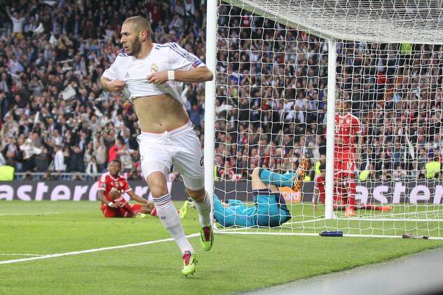 Torjubel von Karim Benzema 9 (Real Madrid) zum 1:0 Real Madrid vs. FC Bayern München, Fussball, Champions League, 23.04.2014 EP_ckt