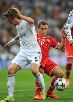 23.04.2014, Fussball UEFA Champions League Halbfinale, Real Madrid - FC Bayern München, v.l.Fabio Coentrao (Real Madrid) Rafinha (FC Bayern München)