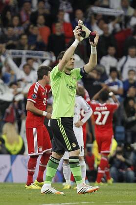 Soccer match between Real Madrid and FC Bayern München of semifinals of the Champions League, held at the Santiago Bernabeu stadium, in Madrid 04 23 2014. Iker Casillas 