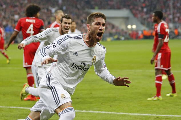 Sergio RAMOS, Real Madrid 4 Torjubel, Jubel nach dem Tor zum 0-1 FC BAYERN München - REAL MADRID Halbfinale, RÜCKSPIEL, Fussball UEFA Champions League, Halbfinale, München, 29.04.2014 CL Saison 2013 2014, FCB, München
