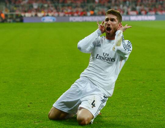 29.04.2014, xjhx, Fussball Champions League Halbfinale, FC Bayern München - Real Madrid, v.l. Sergio Ramos (Real Madrid) Torjubel, Goal celebration, celebrate the goal 2:0