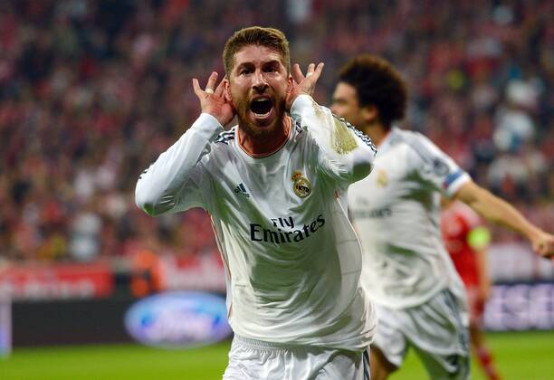 29.04.2014, xjhx, Fussball Champions League Halbfinale, FC Bayern München - Real Madrid, v.l. Sergio Ramos (Real Madrid) Torjubel, Goal celebration, celebrate the goal 2:0