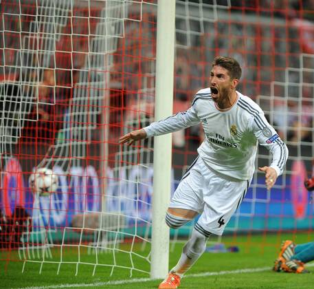 Jubel bei Sergios Ramos (Real Madrid) nach seinem Tor zum 0:1 fuer Real Madrid Bayern Muenchen - Real Madrid, Champions League, Halbfinale, Fussball, 29.04.2014