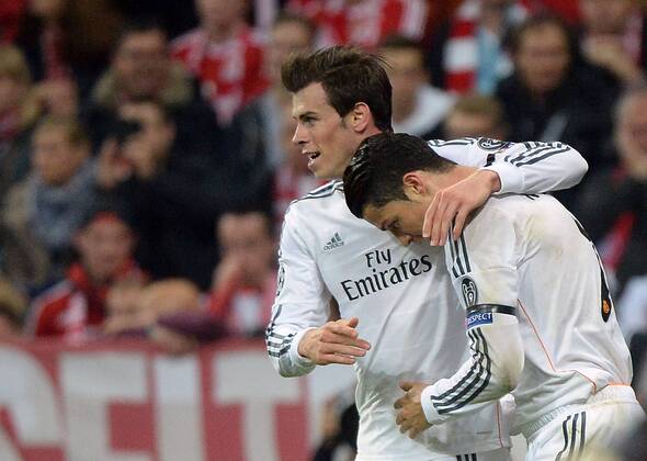 29.04.2014, xjhx, Fussball Champions League Halbfinale, FC Bayern München - Real Madrid, v.l. Sergio Ramos (Real Madrid), Cristiano Ronaldo (Real Madrid) Torjubel, Goal celebration, celebrate the goal 0:3