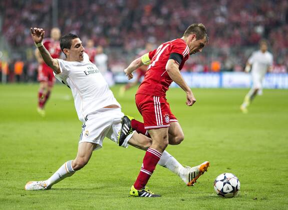 Angel di Maria (Real), Philipp Lahm (FCB) 29.04.2014, München, FC Bayern München vs. Real Madrid Â
