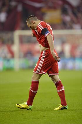 29.04.2014, Fussball Champions League 2013 2014, Halbfinale, Rückspiel, FC Bayern München - Real Madrid, in der Allianz-Arena München. Franck Ribery (München) frustriert. 