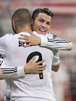 München, 29.04.2014, Allianz Arena Torjubel: Cristiano Ronaldo (Madrid), Karim Benzema (Madrid) Bayern München - Real Madrid mm