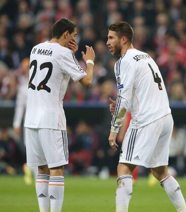 München, Fussball Männer, UEFA Champions League, Saison 2013 2014, Halbfinale Rückspiel, FC Bayern München vs Real Madrid CF 29.04.2014, München Arena München Angel Di Maria, Sergio Ramos, beide Real Madrid, Aktion, ,